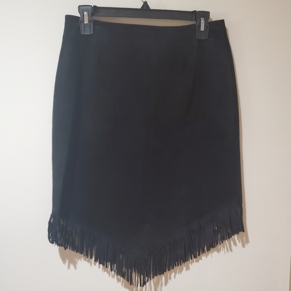 Village Set Genuine Leather Suede Skirt with Fringe - Picture 3 of 9